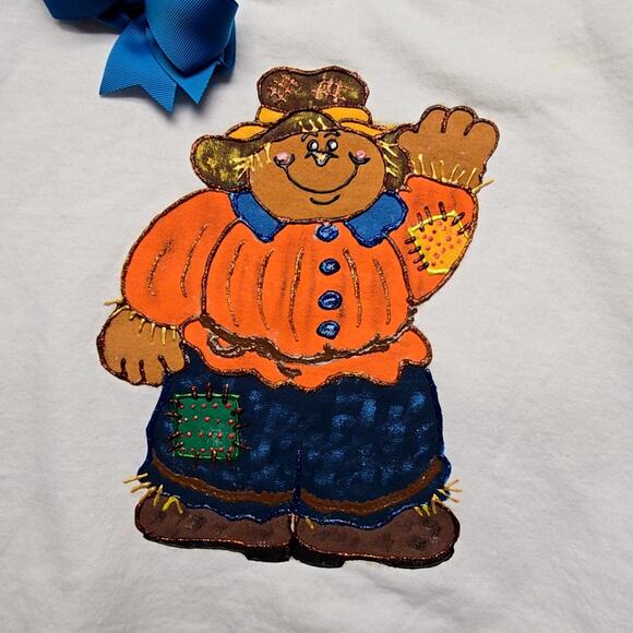 Vintage Scarecrow Sweatshirt Hanes Blue Bow White Youth M Fall Sweater 90s - Picture 2 of 13